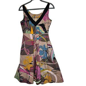 Maeve Anthropologie Multicolored Sleeveless‎ A-Line Dress Abstract V-Neck Size 4